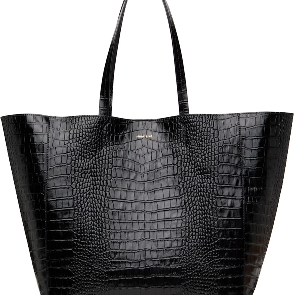 Anine Bing Black Luxe Crocodile Tote